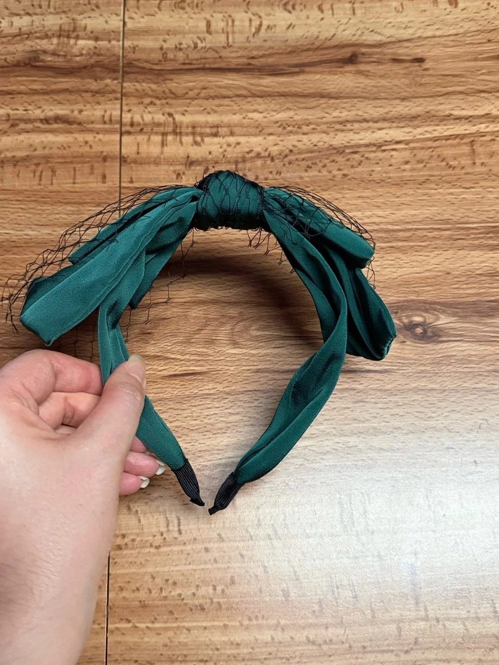 Ivory Knot Headband with Black Veil Accent